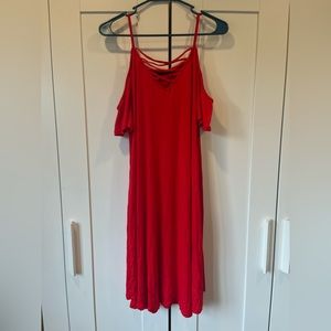 NWT Red Cold Shoulder Dress with Criss Cross Straps